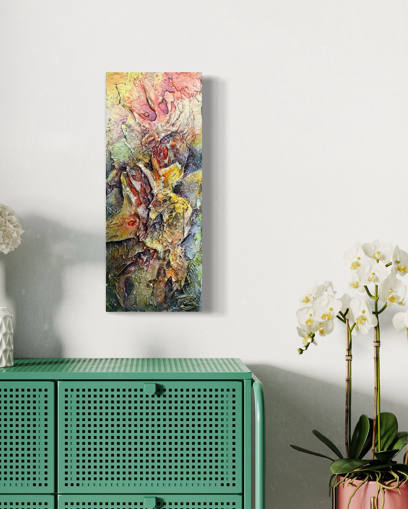 Décoration murale, oeuvre d’art, artiste peintre de Joliette. Toile texturée et couleurs vives! Par Josée Perreault