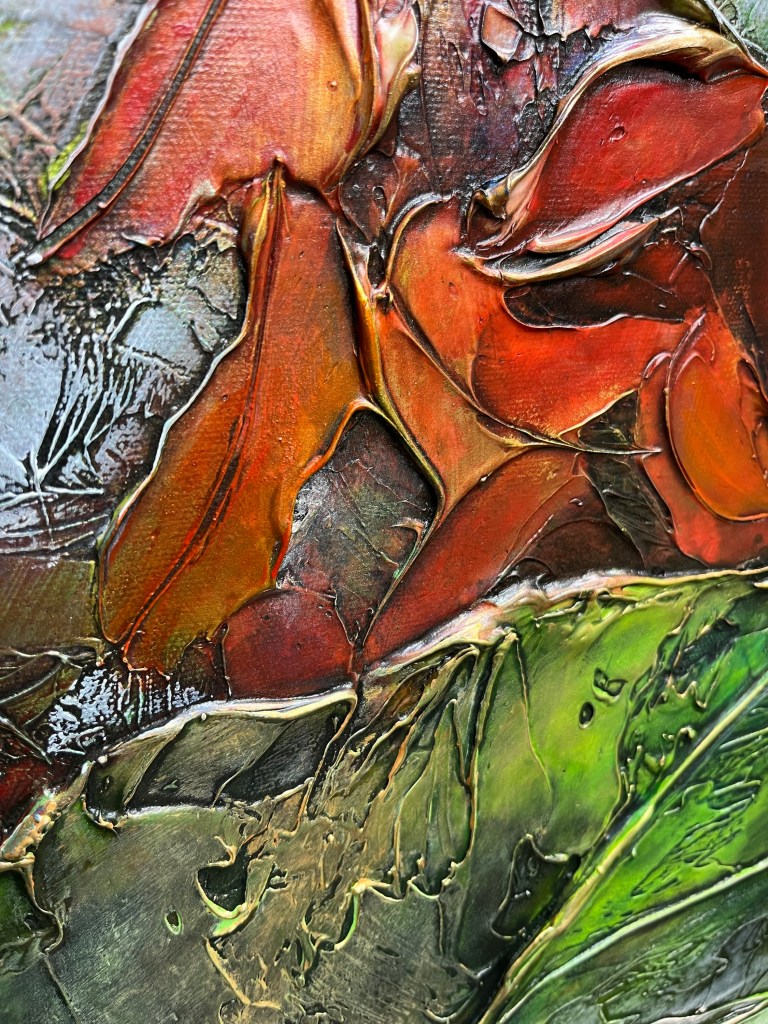 art texture Quebec contemporain rouge vert peinture