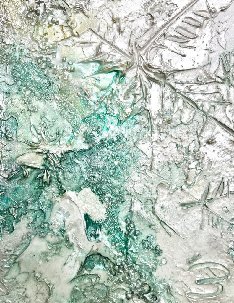 Peinture flocon, toile bleu et blanc, art texture, neige,