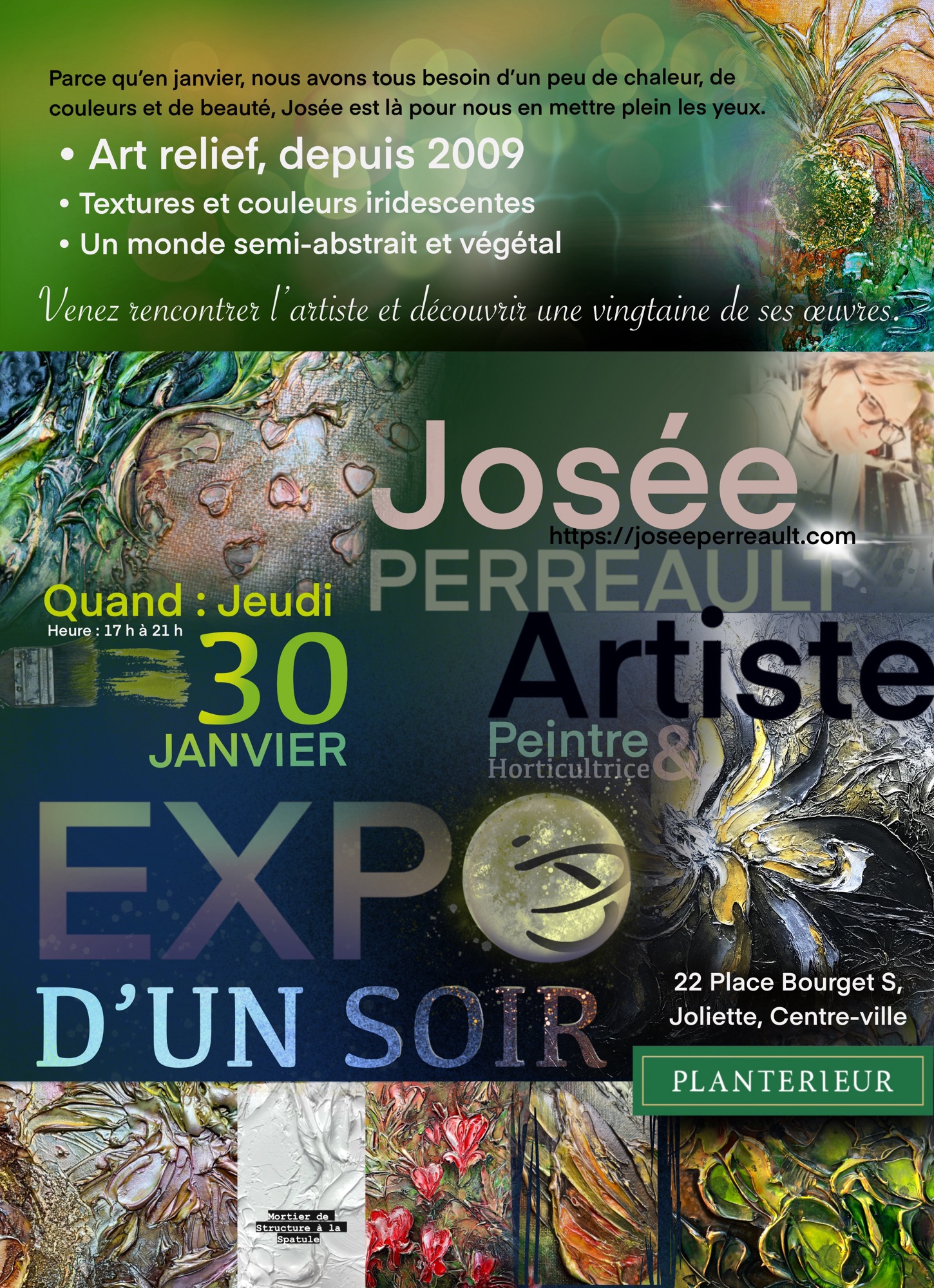 Exposition peinture Joliette Planterieur artiste peintre Josée Perreault 1 soir