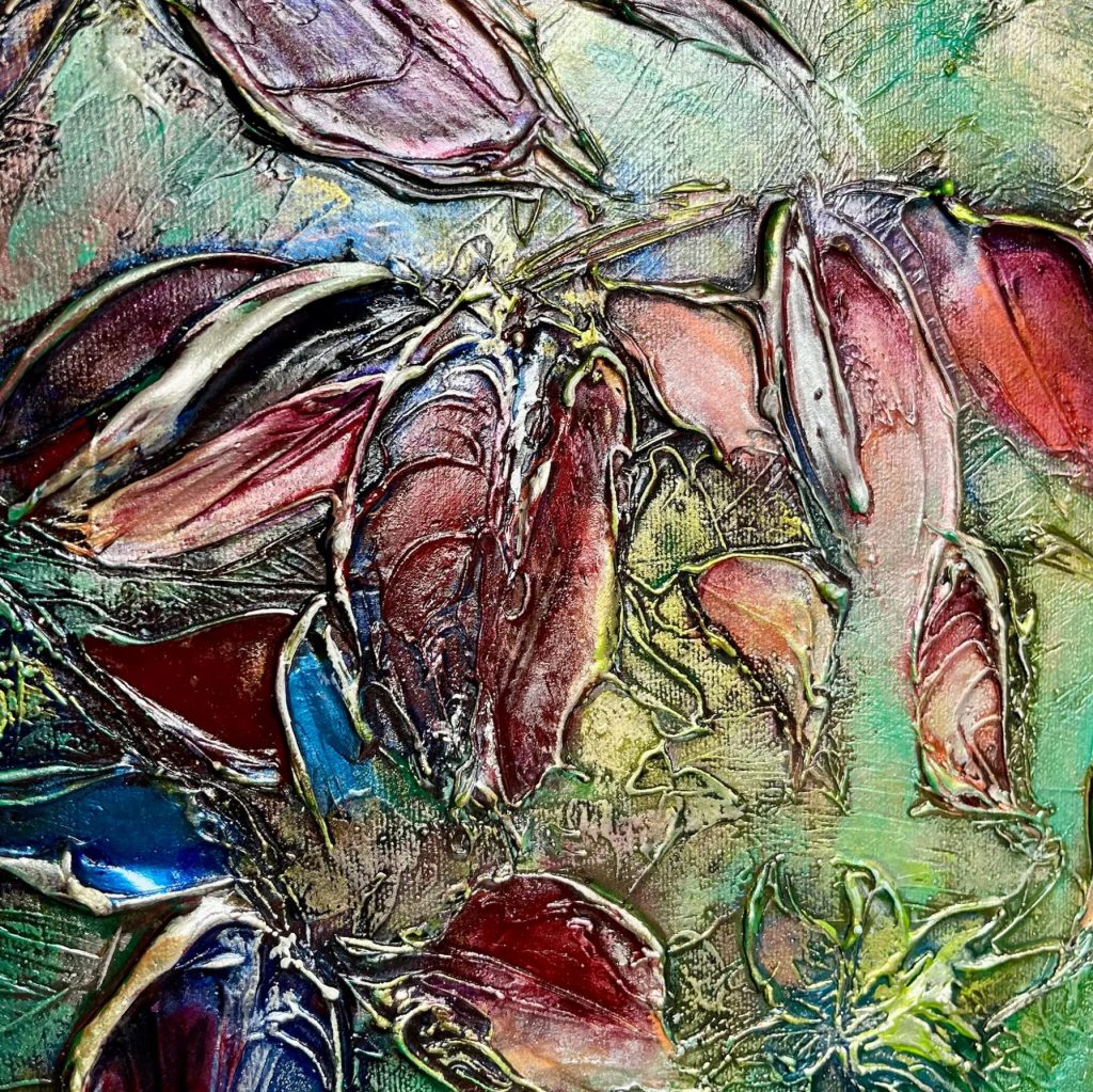 Peinture texture prunus artiste canadienne Josée Perreault Joliette