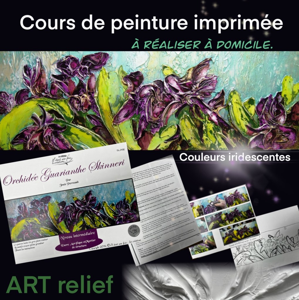 Cours de peinture texture, Patron orchidée guarianthe cour de peinture artiste Lanaudière Québec Canada